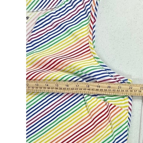 Lands End Shift Dress Plus Size 1X Sleeveless Rainbow‎ Stripe Notch Neck Pockets - Picture 8 of 8